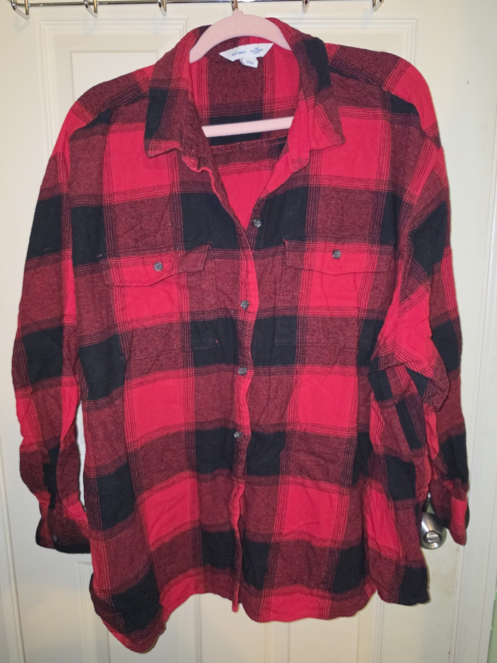 Old Navy Red and Black Flannel Button-Down Shirt
